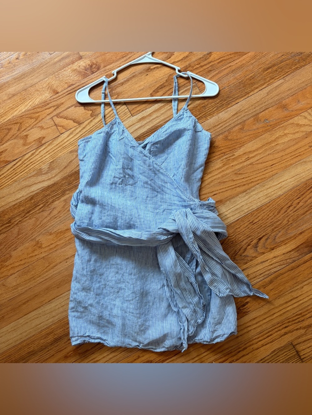 Reformation 100% Linen Striped Blue Wrap Tank Top Large